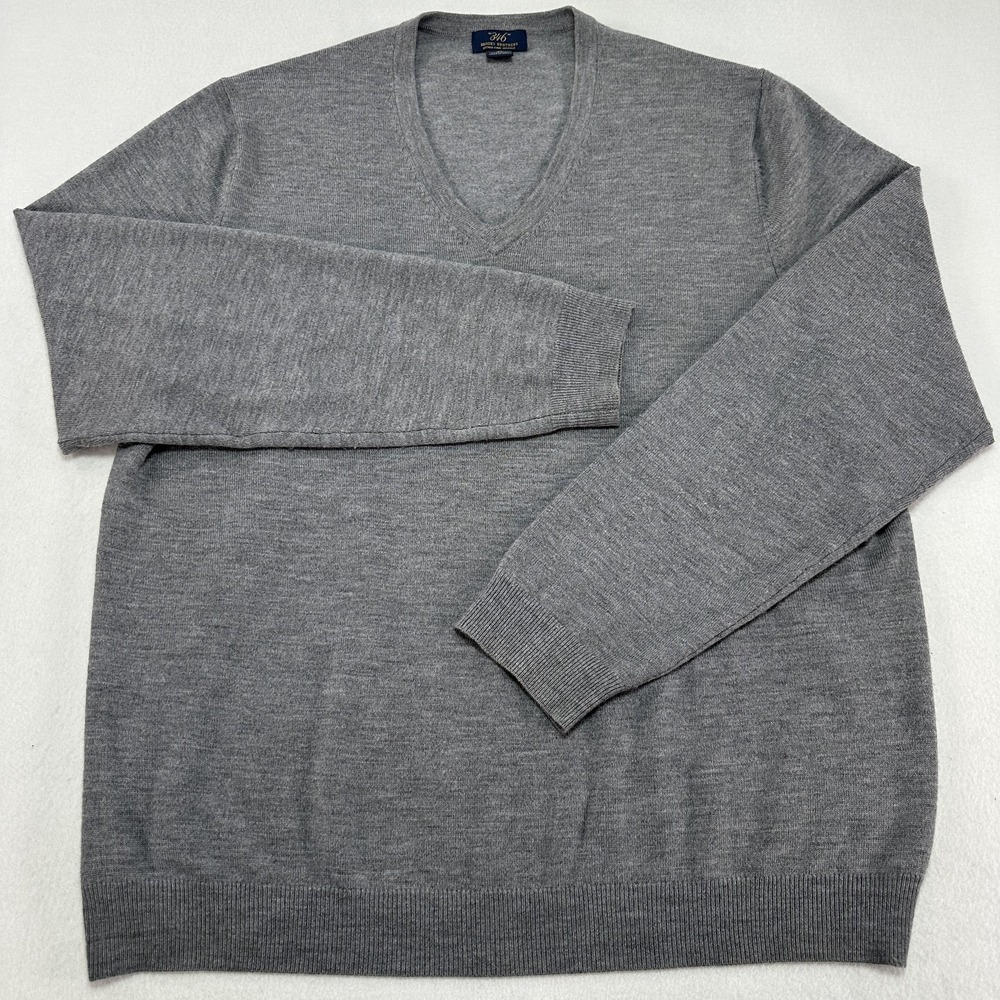 Brooks Brothers Sweater Mens XL Gray Extra Fine Merino Wool V Neck Knit Pullover